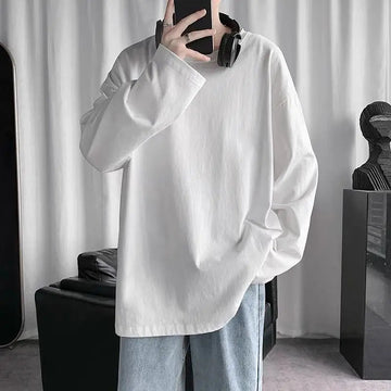 AIDASE  -  ropa hombre Men's Casual Long Sleeve T Shirt O-neck Solid Color Breathable Men Streetwear Soft Clothing Fashion Male Shirts Tops aidase-shop